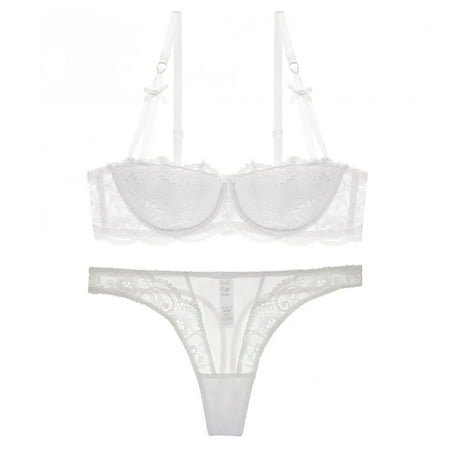 

Varsbaby Women s Demi-cup Bra See Through Thongs Red Lingerie Set