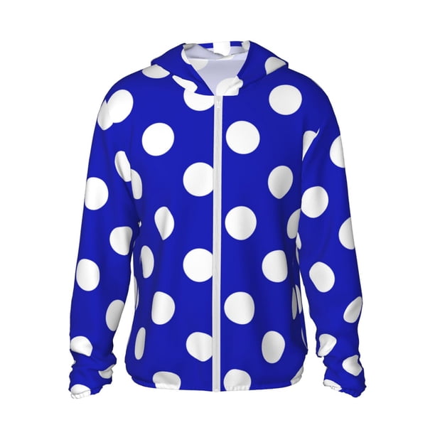 Fotbe Blue And White Polka Dot Chaqueta con Protección Solar UPF 50+ para Hombre y Mujer, Camisa con Capucha y Bolsillos-Medium