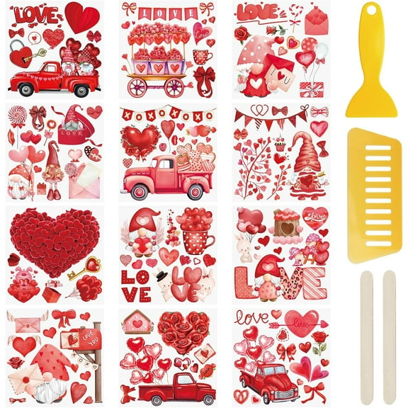 12 Sheets Valentine's Day Rub On Transfer Stickers Waterproof Decals Journal Album Decals Furniture Craft Transfers Decals for DIY Scrapbook