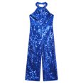 thumbnail image 5 of Eandarui Kids Girls Halter Neck Sequins Birthday Party Romper Sleeveless Jazz Latin Dancewear Royal Blue 12, 5 of 6