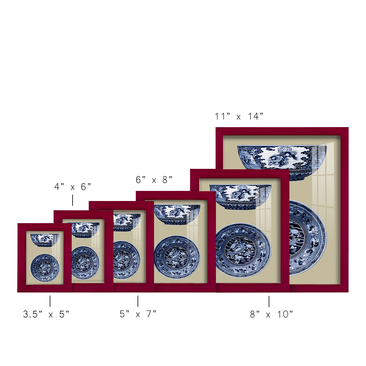 Porcelain in Blue and White I -Framed Print w/glass-Cherry Red