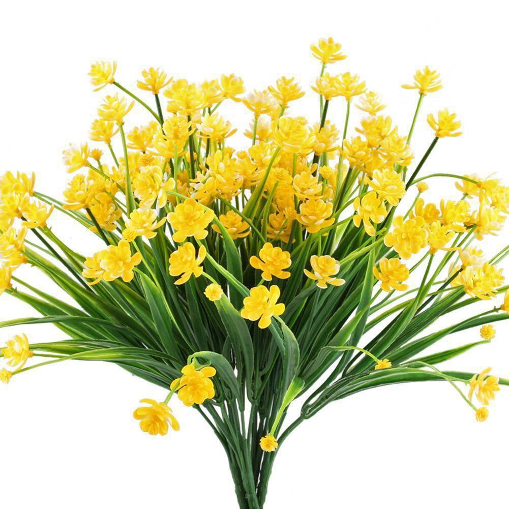 Floral Hair Accessories Yellow Narcissus Bush with Green Leaves Flower Supplies Fake Artificial Silk Daffodil Yellow Artificial Flowers
