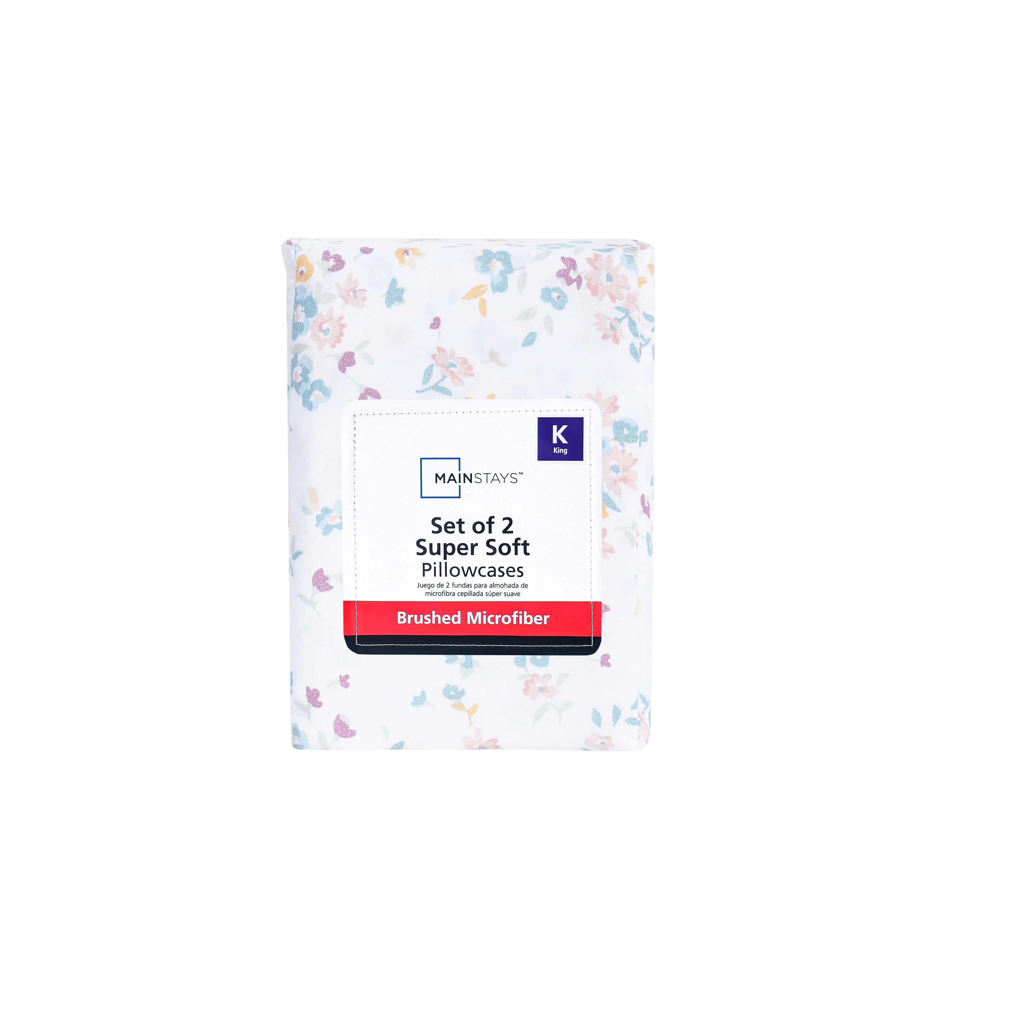 Mainstays Super Soft Brushed Microfiber Pillowcase Set, White Floral, King, 2 Piece