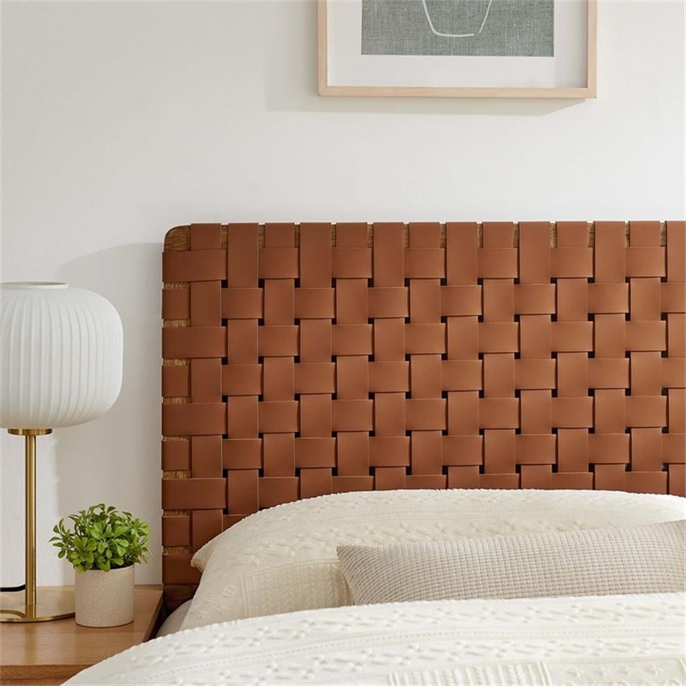 Maklaine Weave Vegan Leather Queen Headboard in Walnut Brown