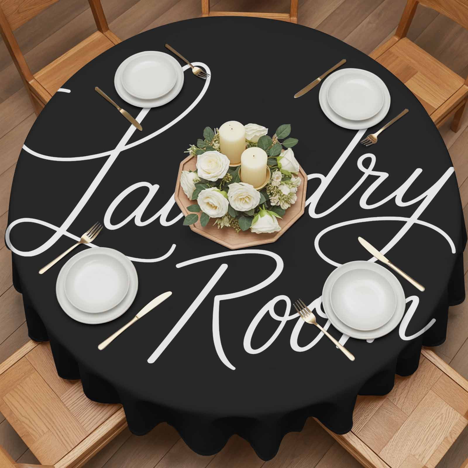 Round Tablecloth Laundry Room Waterproof Oil Proof Polyester Table Cloth Cover Decor for Home Dining Outdoor,Patio,Parties, 54" Dia. Black