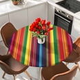 thumbnail image 2 of Mexican Stripes Round Fitted Table Cover Rainbow Colorful Stripes Gradient Waterproof Table Cloth with Elastic Edge Wipeable Tablecloth for Picnic Camping Party Fits 55"-60" Diameter, 2 of 8