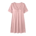 thumbnail image 6 of ZyeKqe Nightgown with Bulit in Bras for Women Lace V Neck Short Sleeve Tie Front Casual Comfy Loungewear Mini Dress, 6 of 7