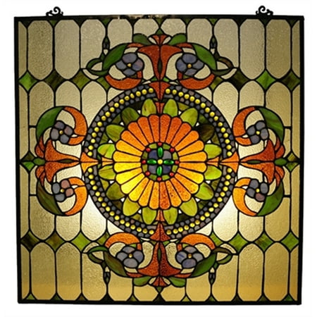 Victorian Style Glass Window Panel with Hanging Chain  Multicolor
