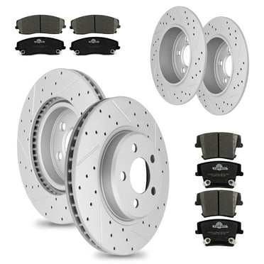 Front & Rear Disc Drilled Rotors   Ceramic Brake Pads for Dodge Charger Challenger Magnum Chrysler 300