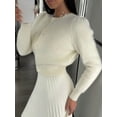 thumbnail image 5 of Women'S Crew Neck Cropped Cardigan Sweater Long Sleeve Front Opening Button Shawl Sweater Jacket White L, 5 of 10