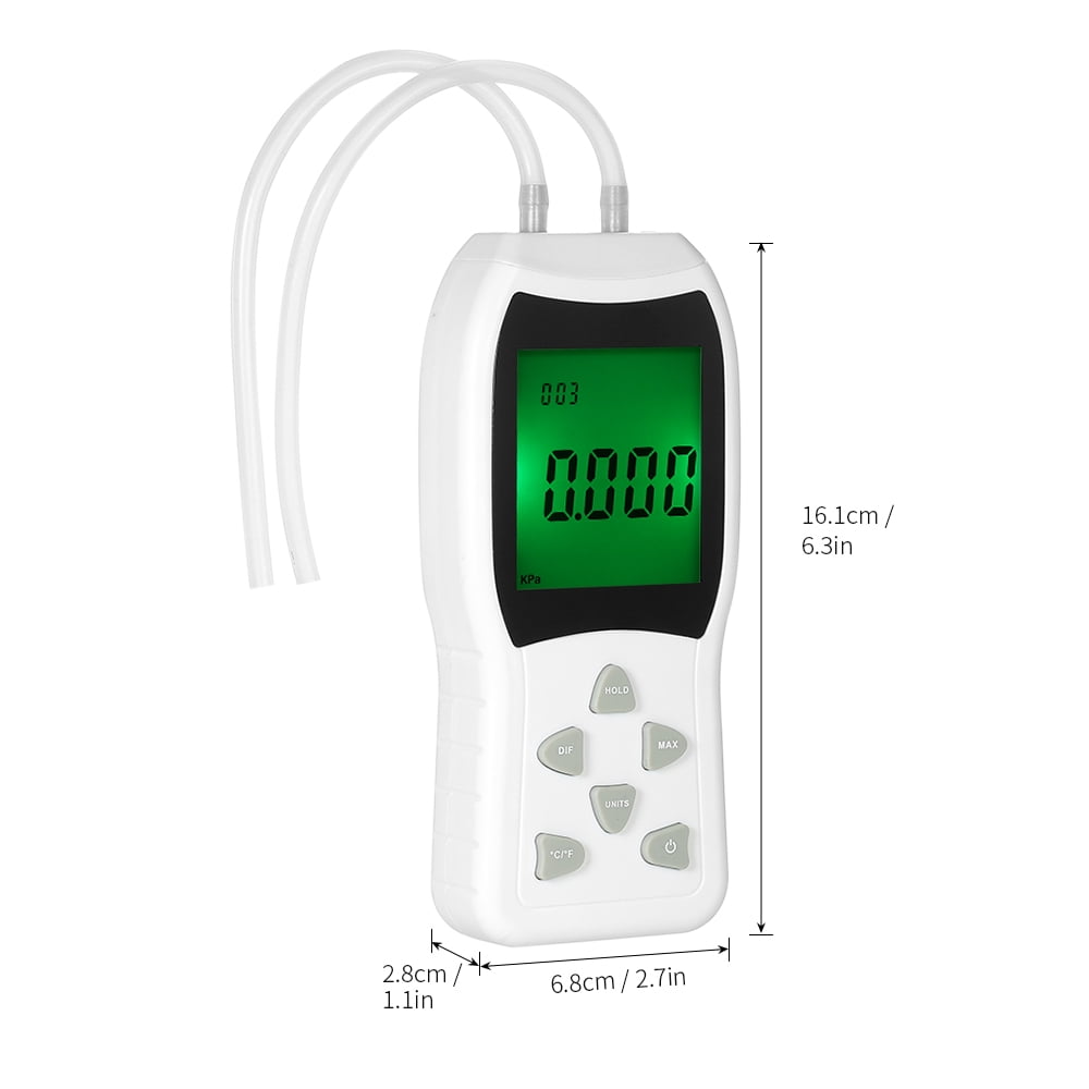 KKmoon Digital Air Pressure Meter 12 Unit Dual Port Differential Pressure Gauge HVAC Gas Pressure Tester Large LCD Backlit Auto Power Off Handheld Barometer Natural Gas Analyzer Manometer