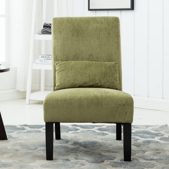 Knubmt Fabric Armless Chair Club Chair with Pillow, Upholstered Accent Chair for Home, Living Room, Office, Green