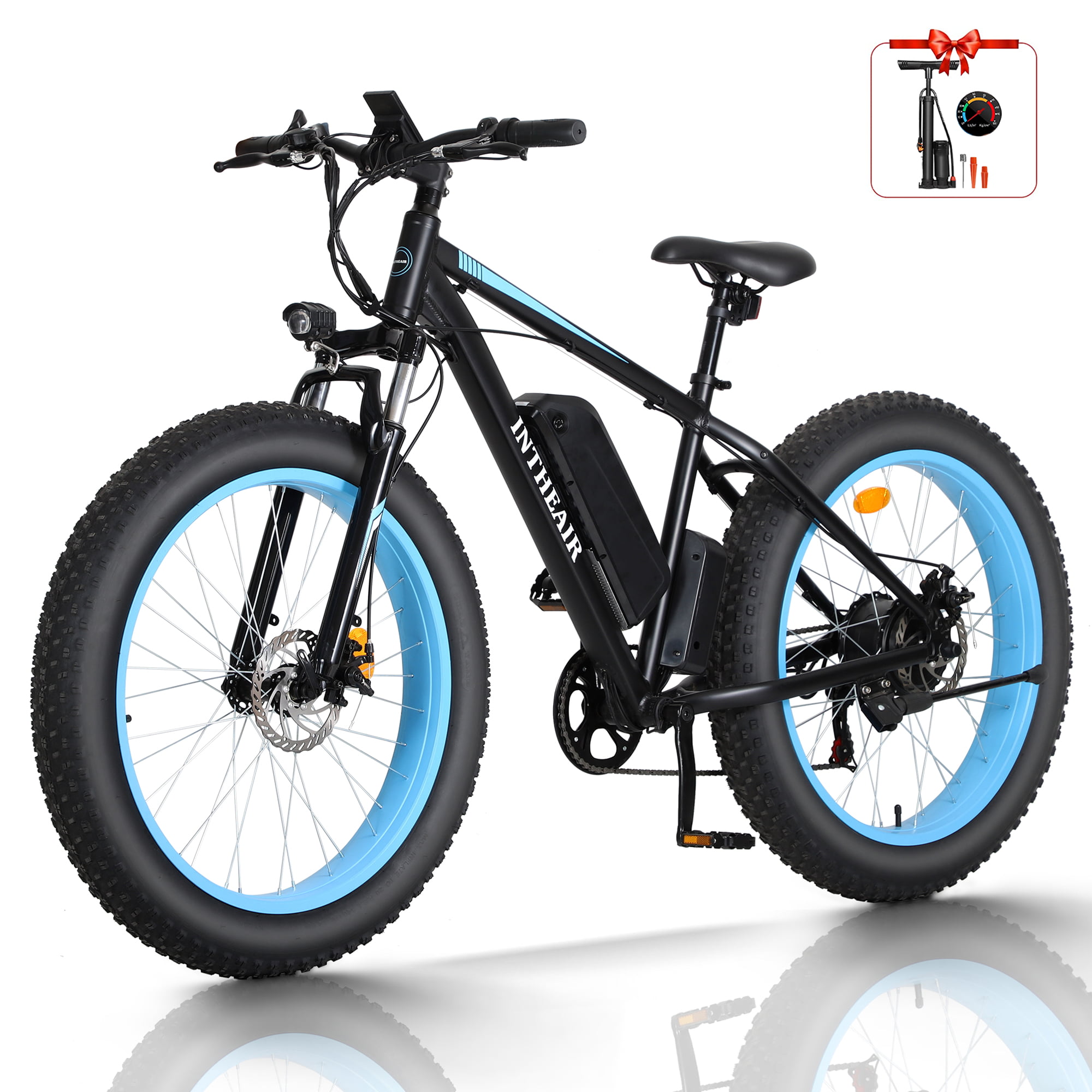INTHEAIR I7 26″ 4″ 7 Speed 500W Fat Tire Electric Mountain Bike with 48V 13Ah Battery