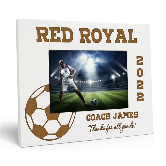 Darling Souvenir MADE WITH LOVEPersonalized WoodEngraved Picture Frame, Table Top WhitePhotoFrame (Football) Customizable Quote - 4x6 Inches Horizontal