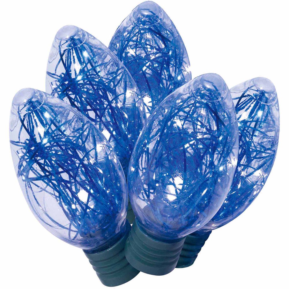 Holiday Time C9 LED Blue Christmas Lights with Tinsel, 25Count