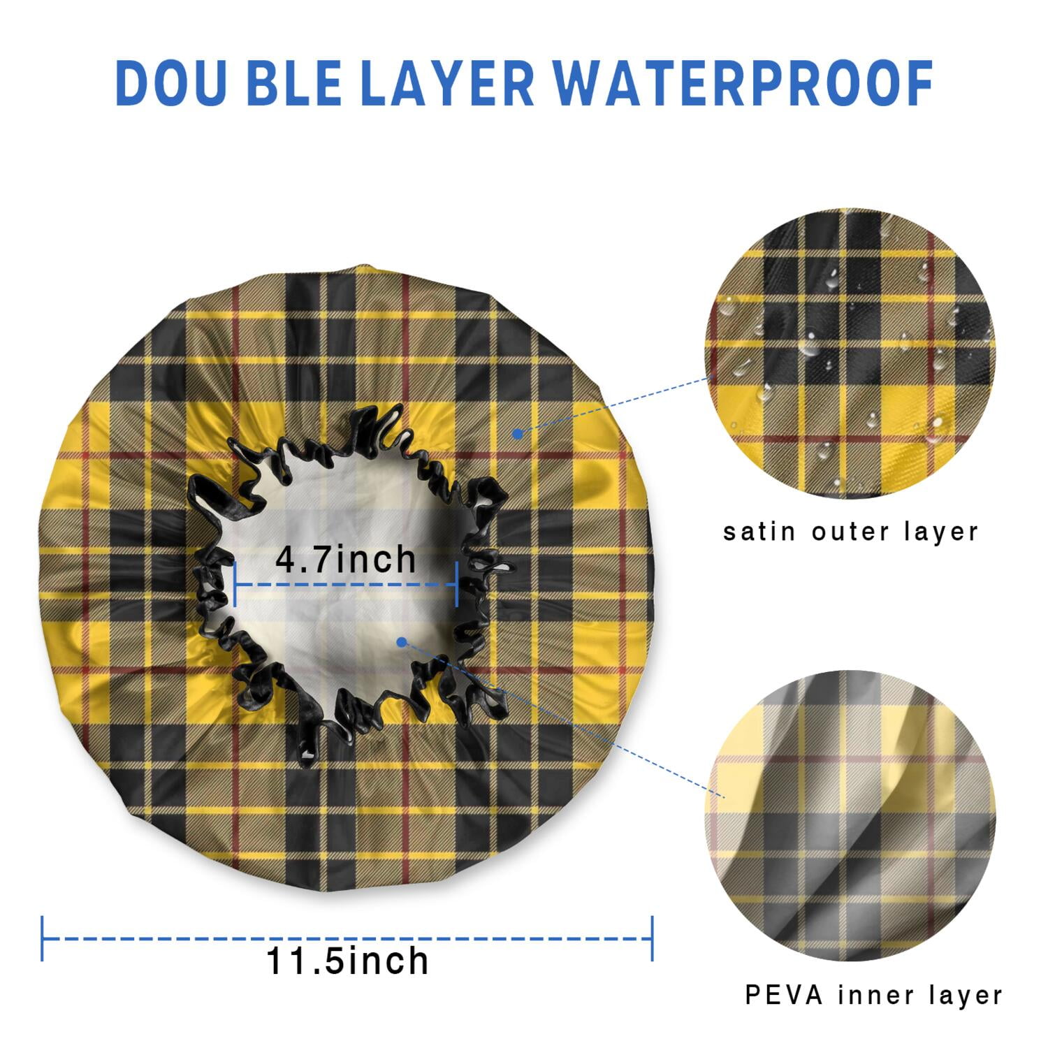 Shower Caps,Yellow Black and Red Checkerboard Checkered Pattern Waterproof Shower Cap for Women 4 Pieces,Double Reusable Hair Cover for Shower PEVA Elastic Stretch Hem