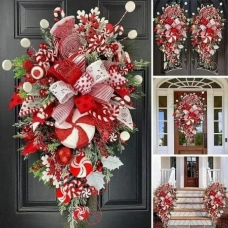 

Christmas Clearance Hangs Christmas Candy Cane Wreath For Front Door Red White Candy Cane Wreath Teardrop Christmas Stairway Decorations Christmas Wreath Christmas Onrnament For Home Indoo by Wuxinga