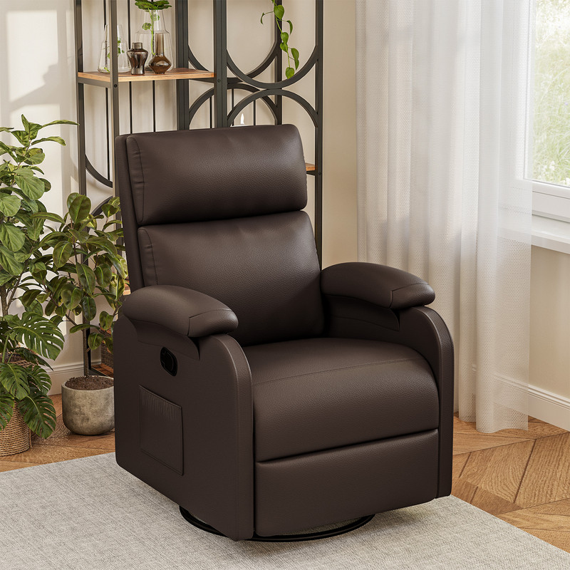 Homall 360° Massage Swivel Rocker Recliner Small Rocking PU Leather Chairs with Side Pockets for Small Spaces,Brown
