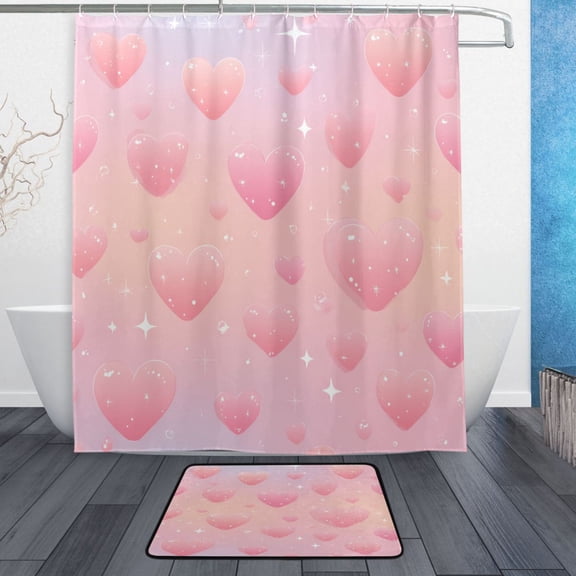TTYFWHD 60" x 72" Shower Curtain and Bath Mat Set Soft Pink Sparkle Tapestry Waterproof Bathroom Curtain with 12 Hooks, Bathroom Decor Set