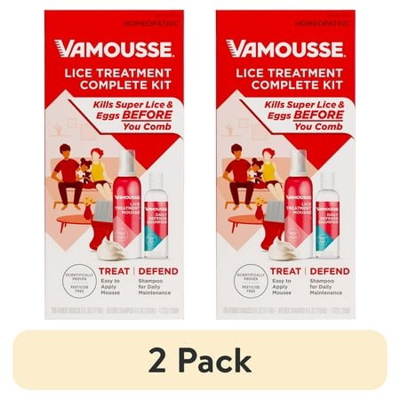 (2 pack) Vamousse Complete Lice Kit with Treatment Mousse, Daily Shampoo & Lice Comb, 6 oz