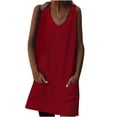 thumbnail image 2 of Usmixi Womens Dresses Plus Size Casual Pocket Loose Swing Cotton Linen Tunic Tank Mini Dresses Summer Solid V-Neck Sleeveless Formal Short Dress Red s, 2 of 6