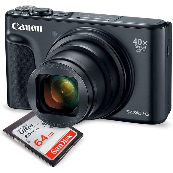 Canon PowerShot SX740 HS Digital Camera (Black) with 64GB Card (International Model)