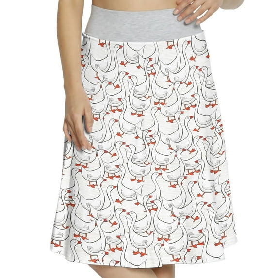 Women's Geese Happy Farm Animals A-line Printed Skirt Casual Wear, S, Black White Vermilion, by Ambesonne