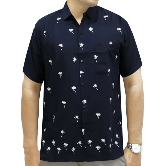 HAPPY BAY Men's Beach Cruise Holidays Shirts Casual Button Down Shirts For Men Summer Vacation Aloha Tops Hawaiian Shirt S Mary Navy Blue_W827