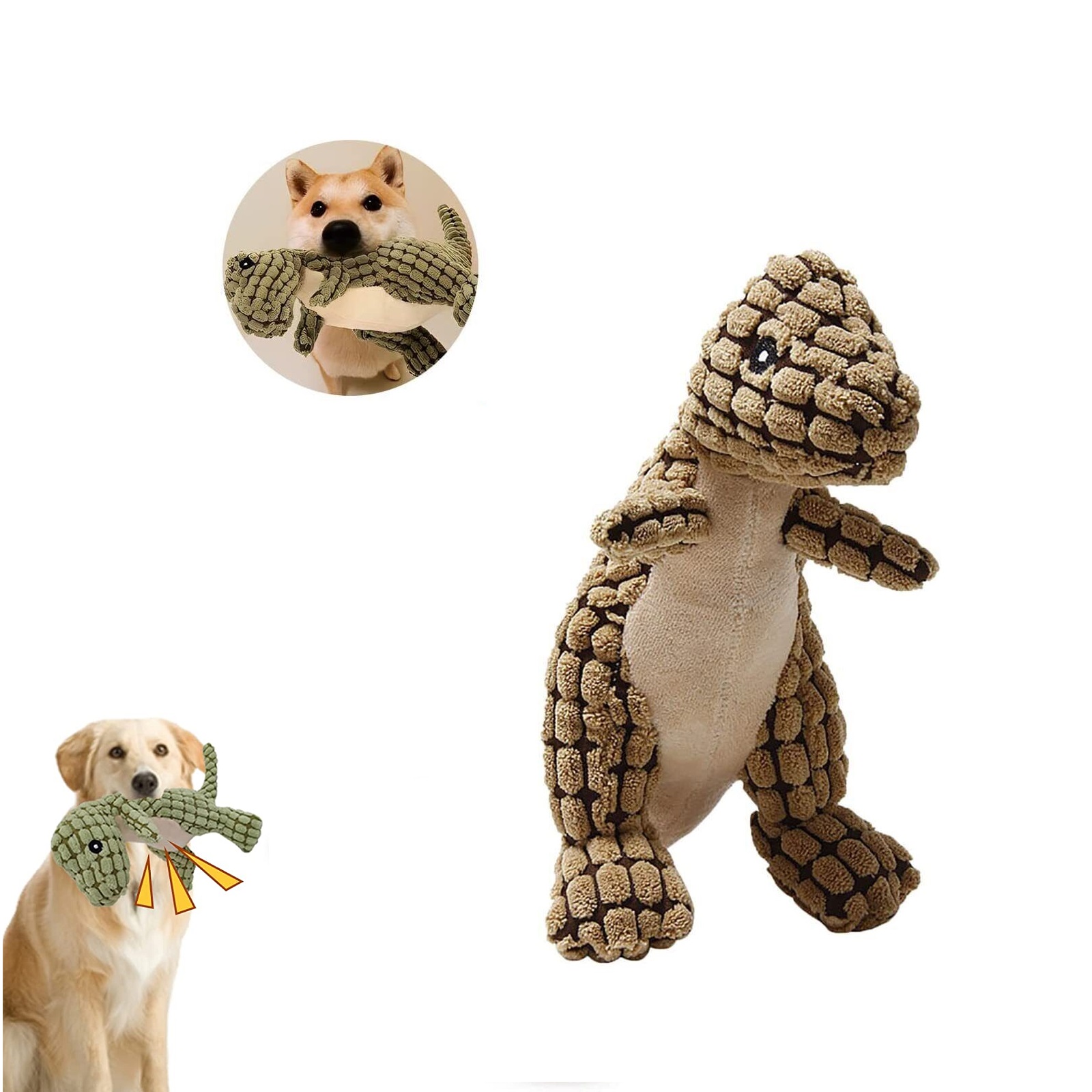 Daupanzees New Indestructible Robust Dino, Soft Stuffed Plush Interactive Dog Toys, Durable