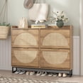 thumbnail image 3 of MIDODO Large Rattan Shoe Storage Cabinet with 4 Flip Drawers,  Freestanding Shoe Organizer with Metal Legs for Entryway, Hidden Golden Handles, Narrow Shoe Rack Cabinet, 3 of 8