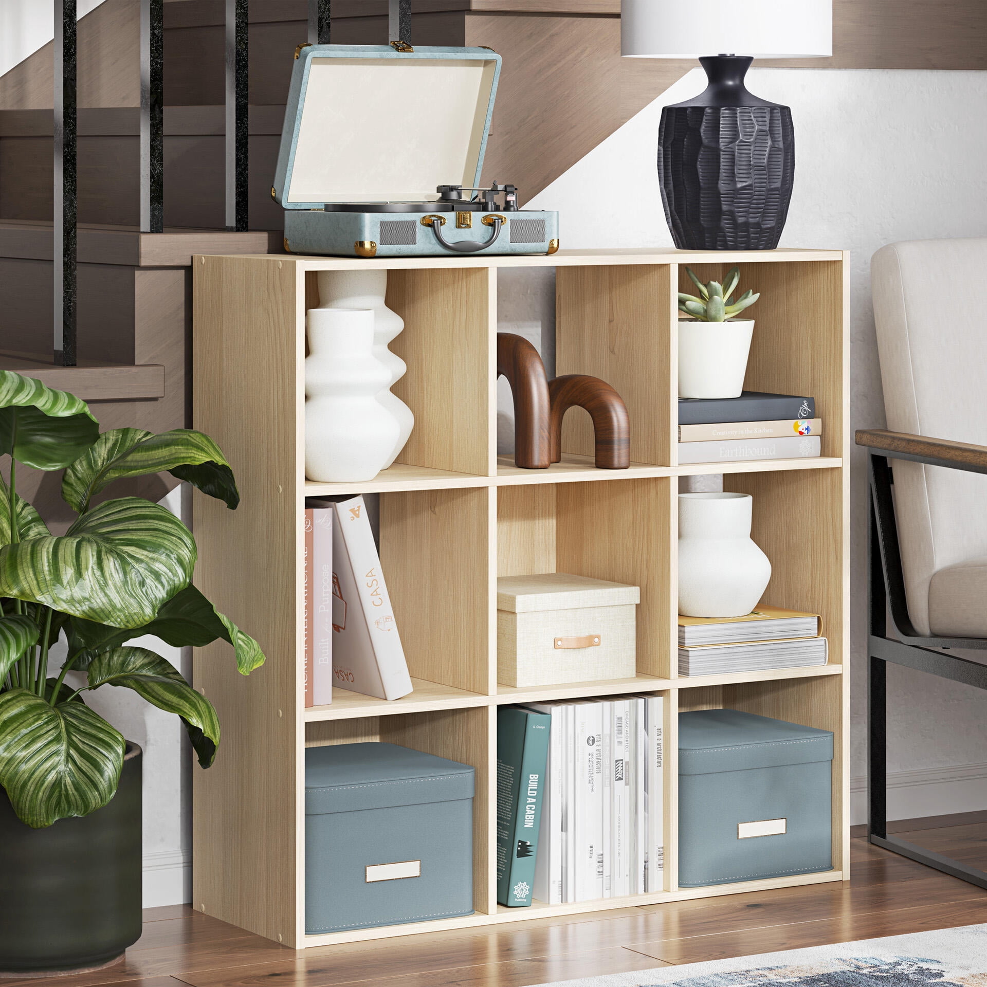 Signature Design by Ashley Piperton 9 Cube Storage Organizer with Natural Tan Finish
