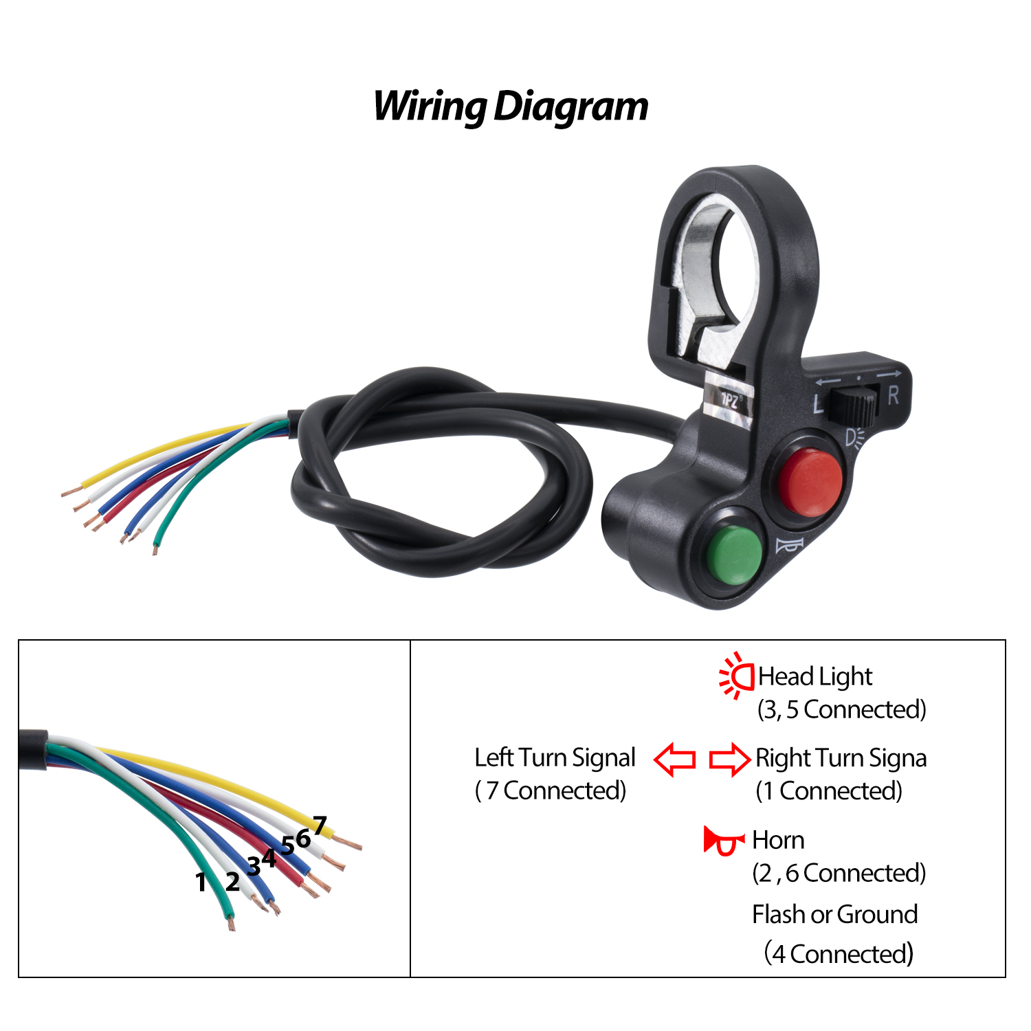 1PZ MS1-S01 7/8" Multi-function Horn Turn Signal On/Off Light Switch for  Motorcycle ATV Offroad Honda Yamaha Suzuki Kawasaki Arctic Cat - Walmart.com
