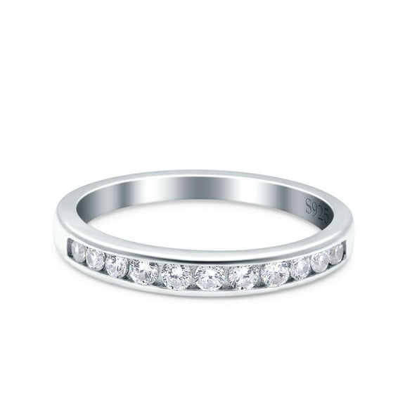 Simulated Cubic Zirconia Size-5 Channel Half Eternity Ring Wedding Engagement Band 925 Sterling Silver
