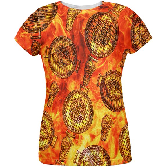 Flaming Hot Charcoal Grilled Steak Pattern All Over Womens T Shirt