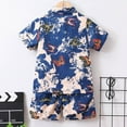 thumbnail image 6 of Gubotare Boys Hawaiian Outfit Toddler Baby Boy Summer Clothes Daddys/Mamas Boy Matching Outfit Short Sleeve Embroidery Button Down Shirt Plaid Toddler Shorts Set (Dark Blue,Size 3-4 Years), 6 of 9