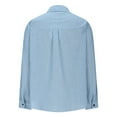 thumbnail image 4 of JGGSPWM Women Cuffed Striped Boyfriend Shirt Casual Button Down Collared Flap Pocket Blouse Blue L, 4 of 5