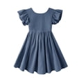 thumbnail image 2 of Vestido Dutebare para niñas pequeñas, algodón y lino, volantes, azul marino 110, 2 of 2