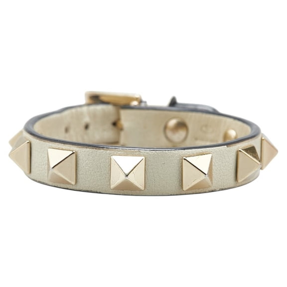 Pre-Owned Valentino Rockstud Bracelet in White Gold Plated Leather for Women