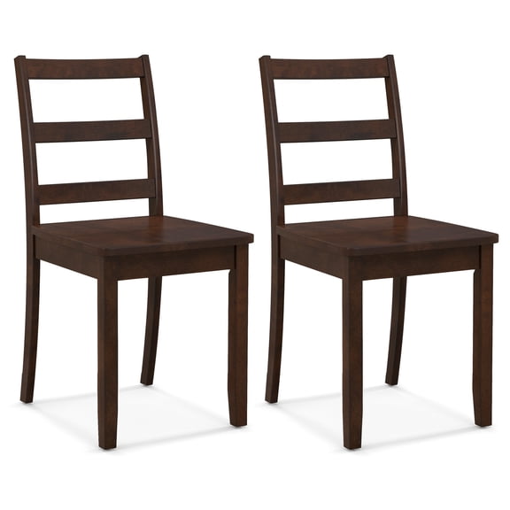 Costway Set of 2 Dining Chairs Ladder Back Armless Side Chair with Solid Rubber Wood Legs Brown