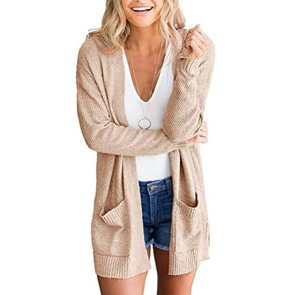 AOOCHASLIY 2023 Women Tops Women‘s Solid Cardigan Long Sleeve Sweater Pockets Blouse Coat