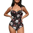 thumbnail image 3 of FKELYI Vintage Skull Love Print One Piece Swimwear for Women Halter Swimsuits Breathable Bathing Suits Polyester Beachwear Cosy Monokini for Ladies Sumemr Vacation Swimming Surfing, 2XL, 3 of 7