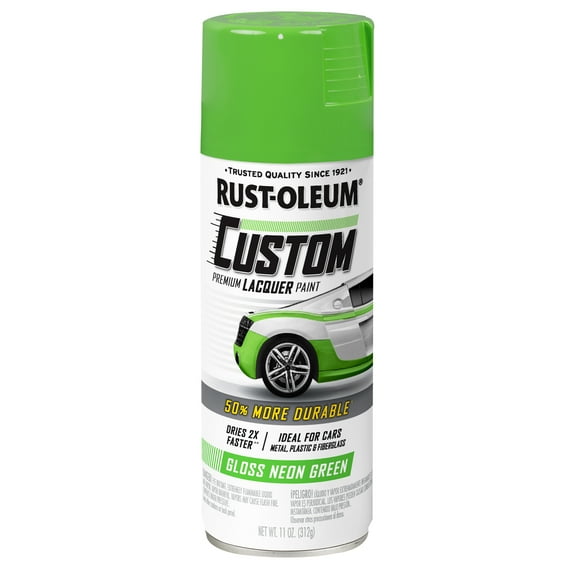 6 Pack, Neon Green, Rust-Oleum Automotive Custom Lacquer Gloss Spray Paint-323349, 11 oz