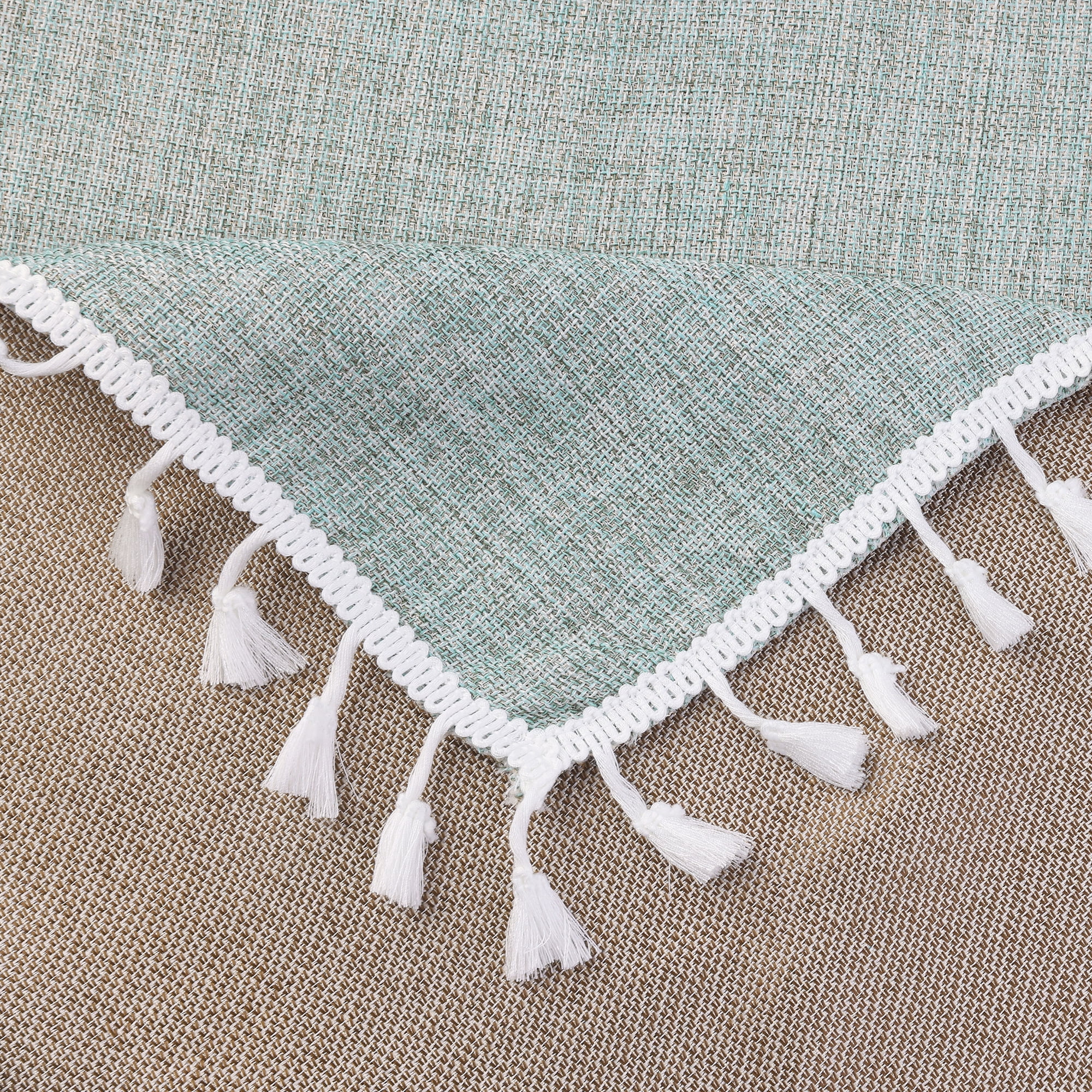 Unique Bargains Rustic Tablecloth Cotton Linen Waterproof Table Cover with Tassels, Checkered Green 55"x71"