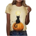 thumbnail image 2 of Womens Fall Graphic Tees Cute Cat and Pumpkin Print T-Shirts Short Sleeve Round Neck Halloween Tops Casual Holiday Blouse Season Festival Wear, 2 of 6
