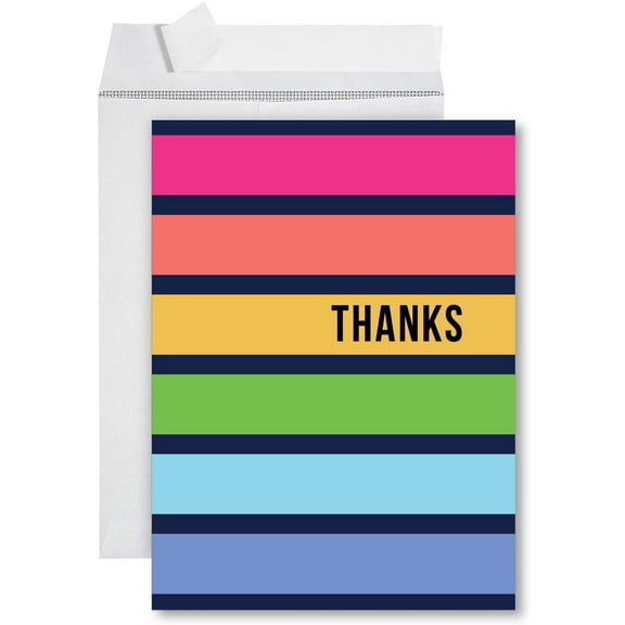 Koyal Wholesale Big Jumbo Thank You Card With Envelope 8.5 x 11 inch, Greeting Card, Thanks Rainbow Stripes