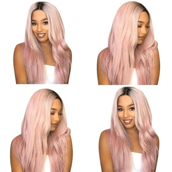 DOPI Human Hair Wigs For Women Black Color Natural Lace Hair Long Curly Wavy Synthetic Wig Pink Natural Full Wigs For Women
