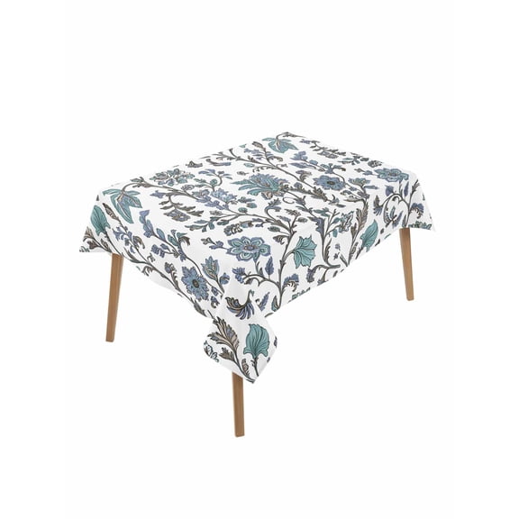 Boho Leaf Table Cloth, Teal Green Spring Farmhouse Pastoral Tribal Waterproof Tablecloth for Rectangle Tables, Reusable Washable Fabric Table Cover for Restaurant Kitchen Dining Tables 60"x84"