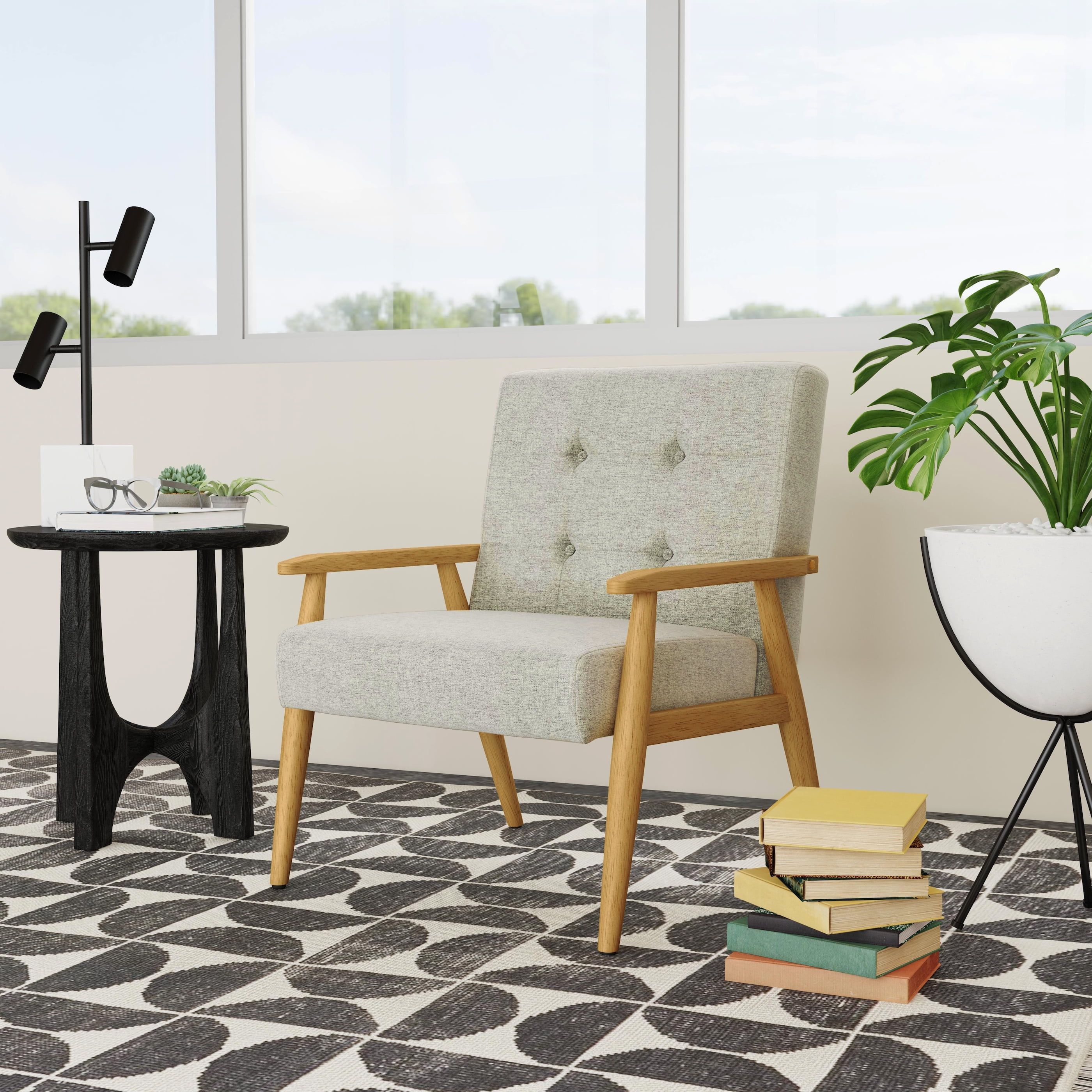 HomePop Mid-Century Exposed Wood Fram Accent Chair, Light Gray
