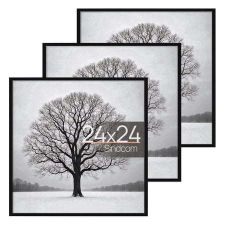 sindcom 24x24 picture frames  gallery wall poster frames set of 3  black display pictures 11×14  12×12  16×24  18×24 with mat or 24x24 without mat