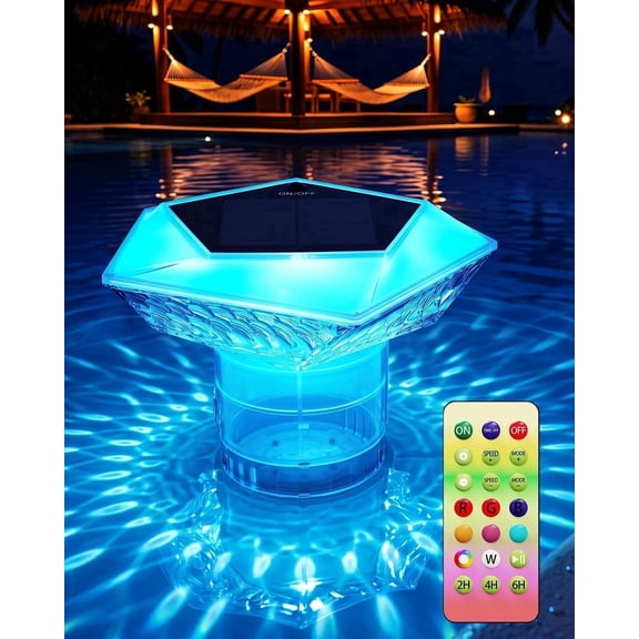 Pool Chlorine Floater Solar Powered, RGB Color Changing Pool Chemical Dispenser with Remote, IP68 Waterproof Floating Pool Light for Party Deco